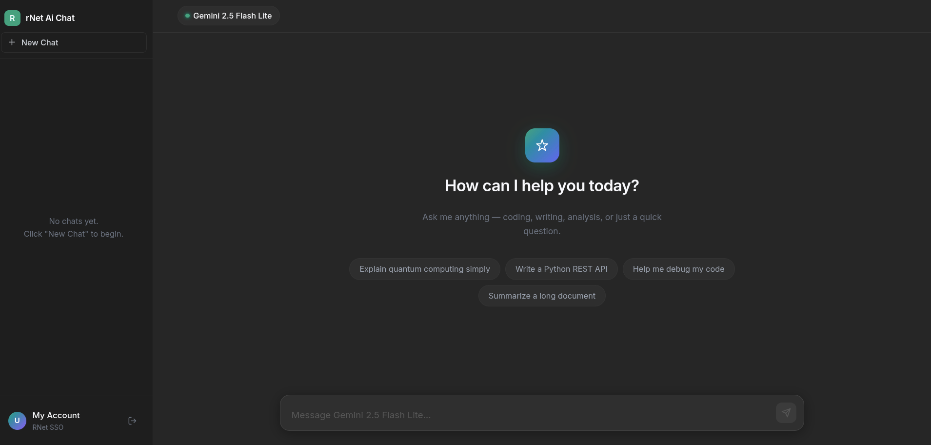 Basic Chat Web Demo home screen after signing in