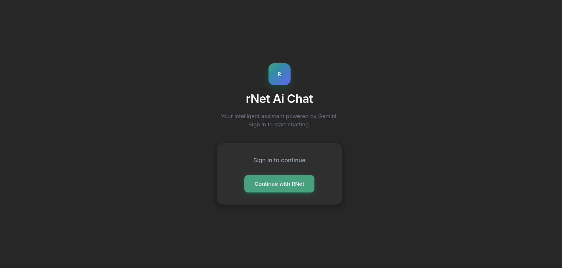 Basic Chat Web Demo login screen with Continue with RNet button