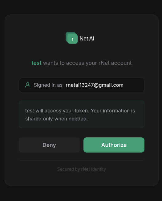 rNet OAuth consent screen authorizing app access