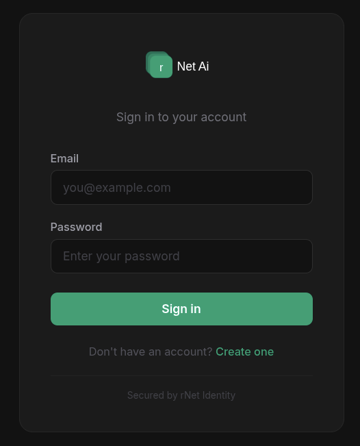 rNet OAuth login screen used by the VS Code extension