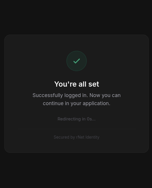 rNet OAuth login success screen after authorization