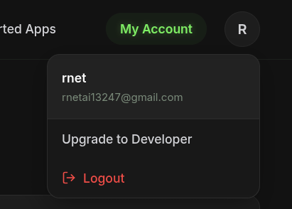 Developer Profile Menu